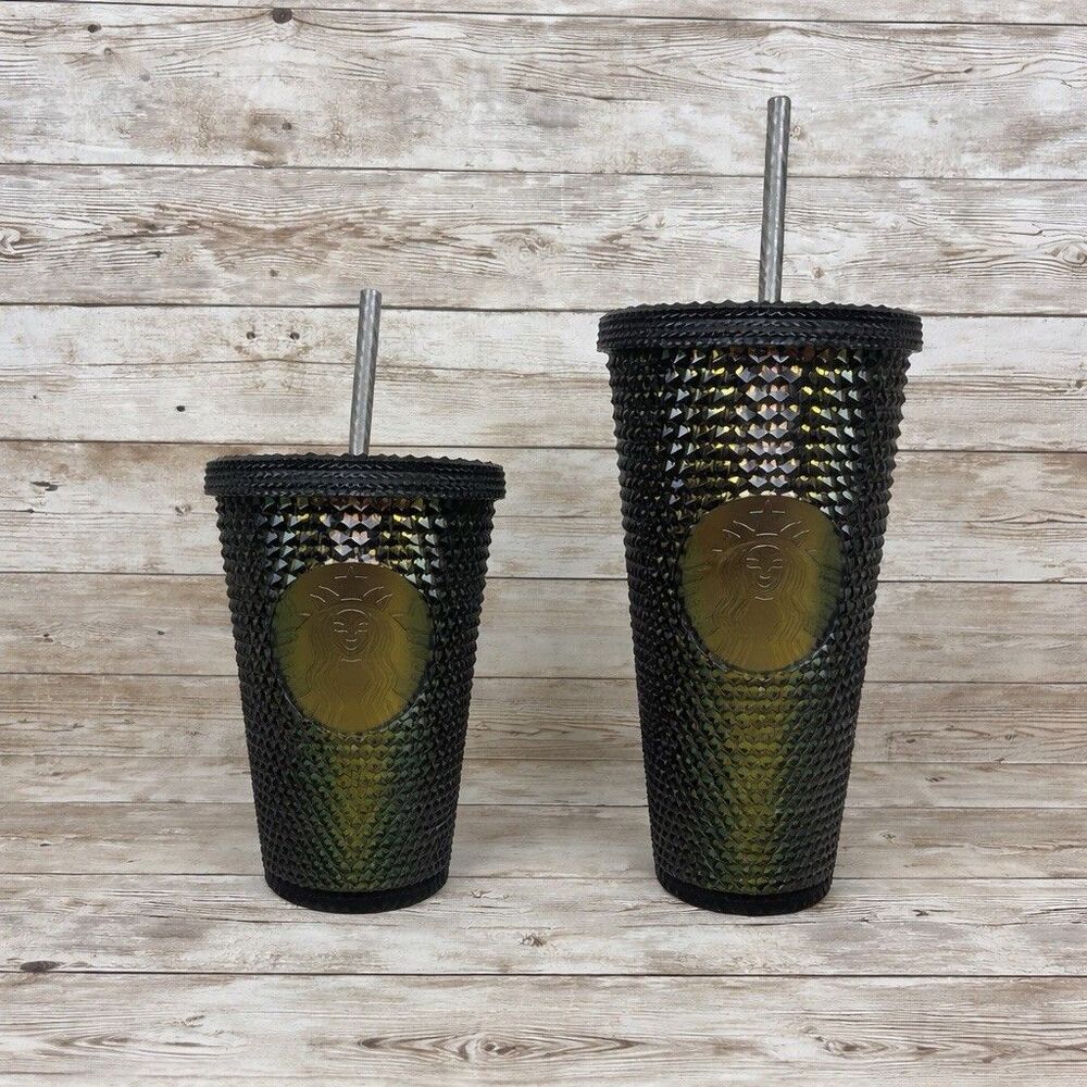 Starbucks 24 & 16oz SET Black Iridescent Studded Tumbler Fall Halloween 2020